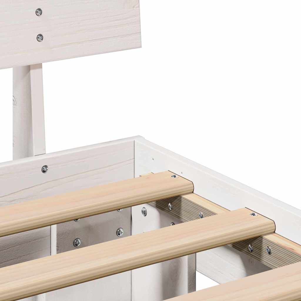 Bed Frame with Drawer White 200 x 200 cm Solid Pine Wood
