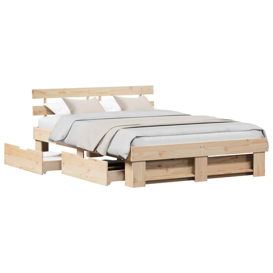 Bed Frame with Drawer Brown 150 x 200 cm Solid Pine Wood