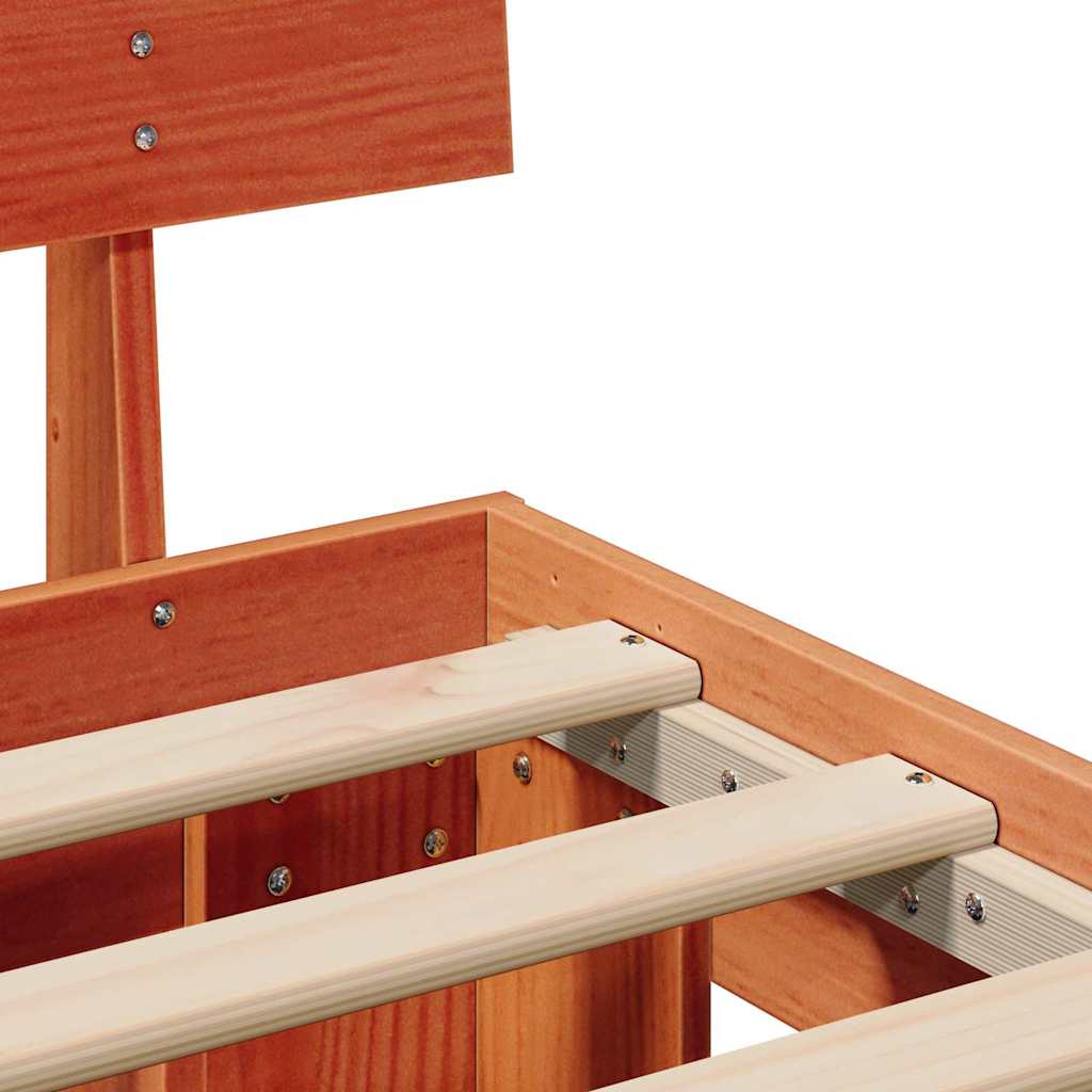 Bed Frame with Drawer Wax Brown 135 x 190 cm Solid Pine Wood