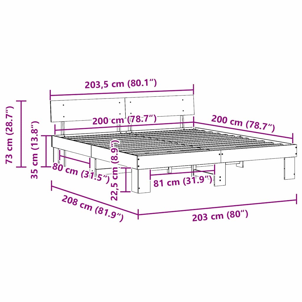 Bed Frame with Headboard White 200 x 200 cm Solid Pine Wood