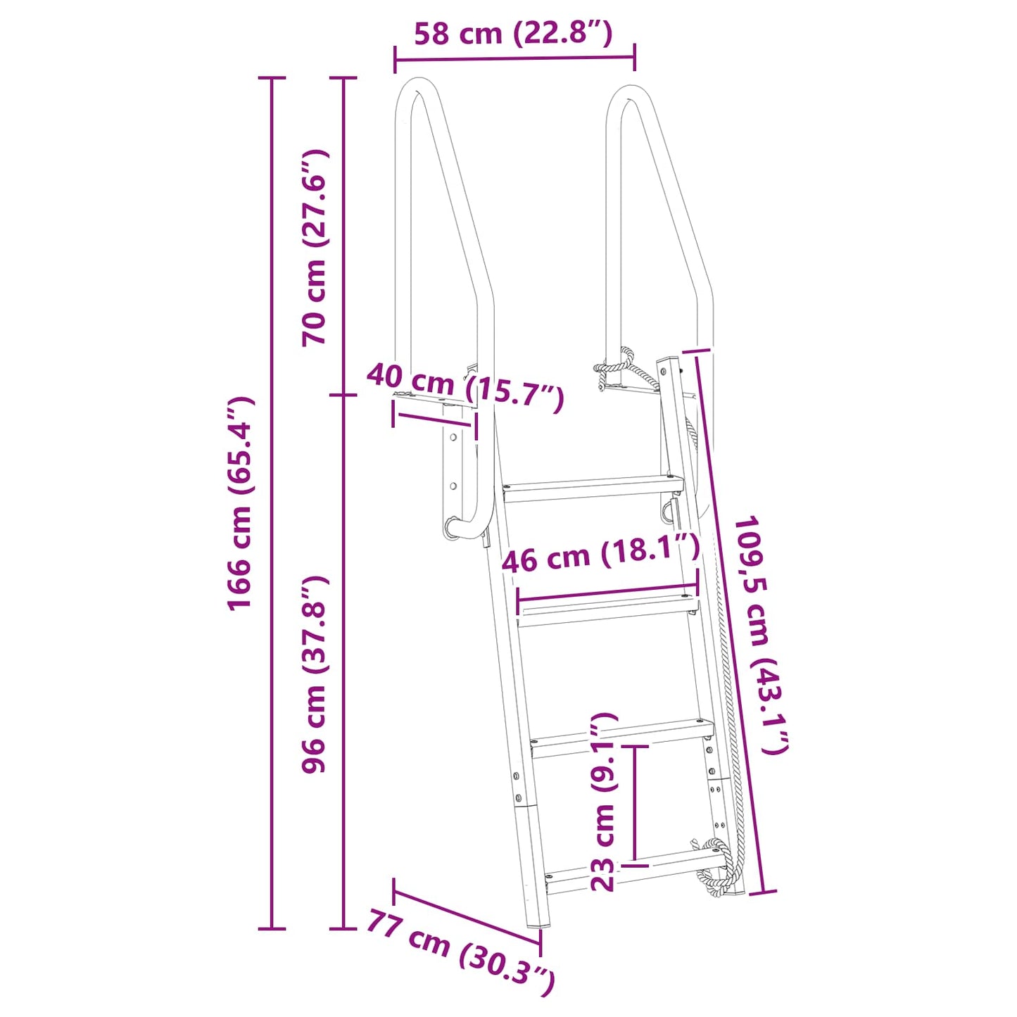 4-Step Dock Ladder Silver 58 x 77 x 166 cm Aluminium