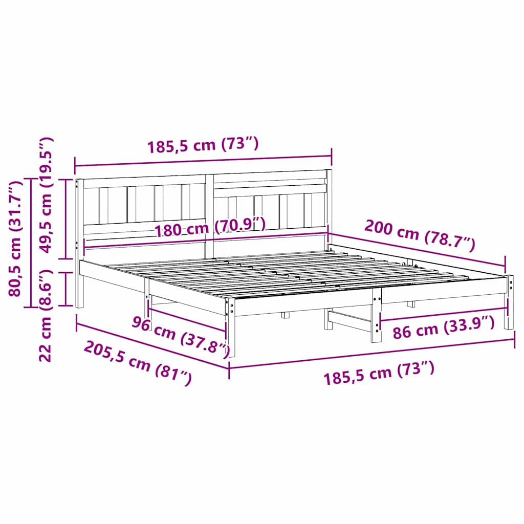 Bed Frame with Headboard White 180 x 200 cm Solid Pine Wood