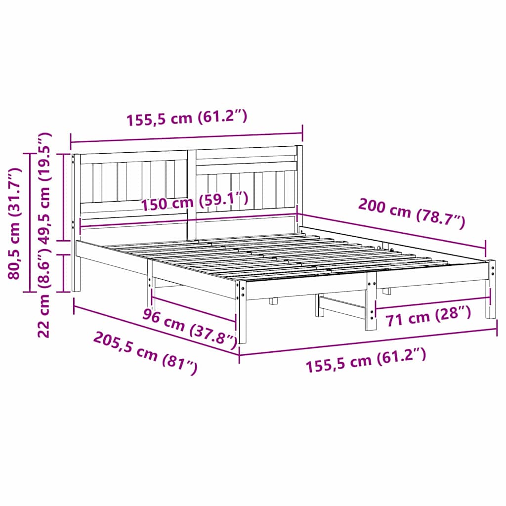 Bed Frame with Headboard Brown 150 x 200 cm Solid Pine Wood