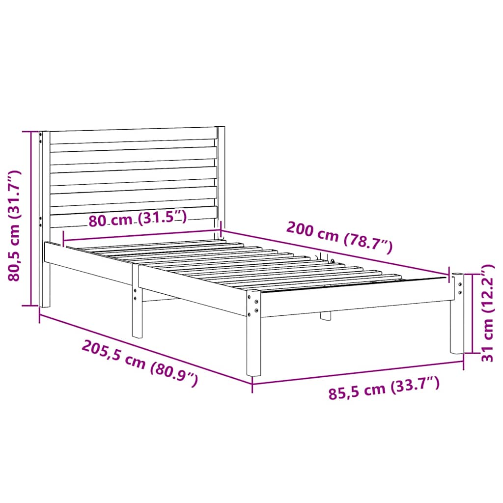 Bed Frame with Headboard Wax Brown 80 x 200 cm Solid Pine Wood