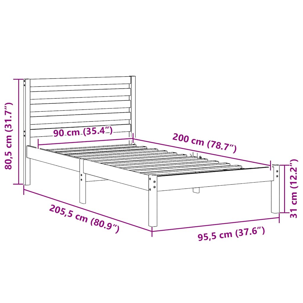 Bed Frame with Headboard Brown 90 x 200 cm Solid Pine Wood