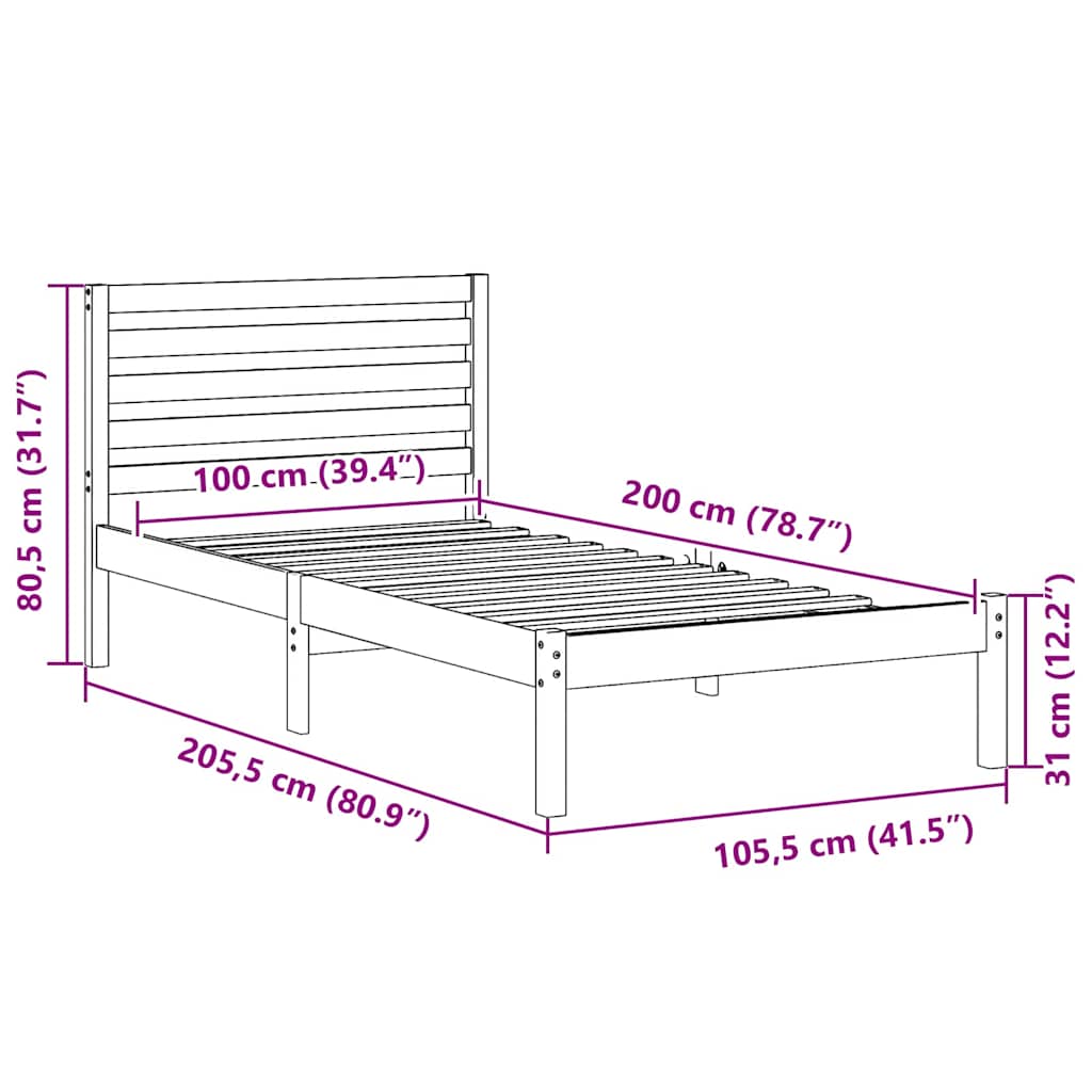Bed Frame with Headboard Wax Brown 75 x 190 cm Solid Pine Wood