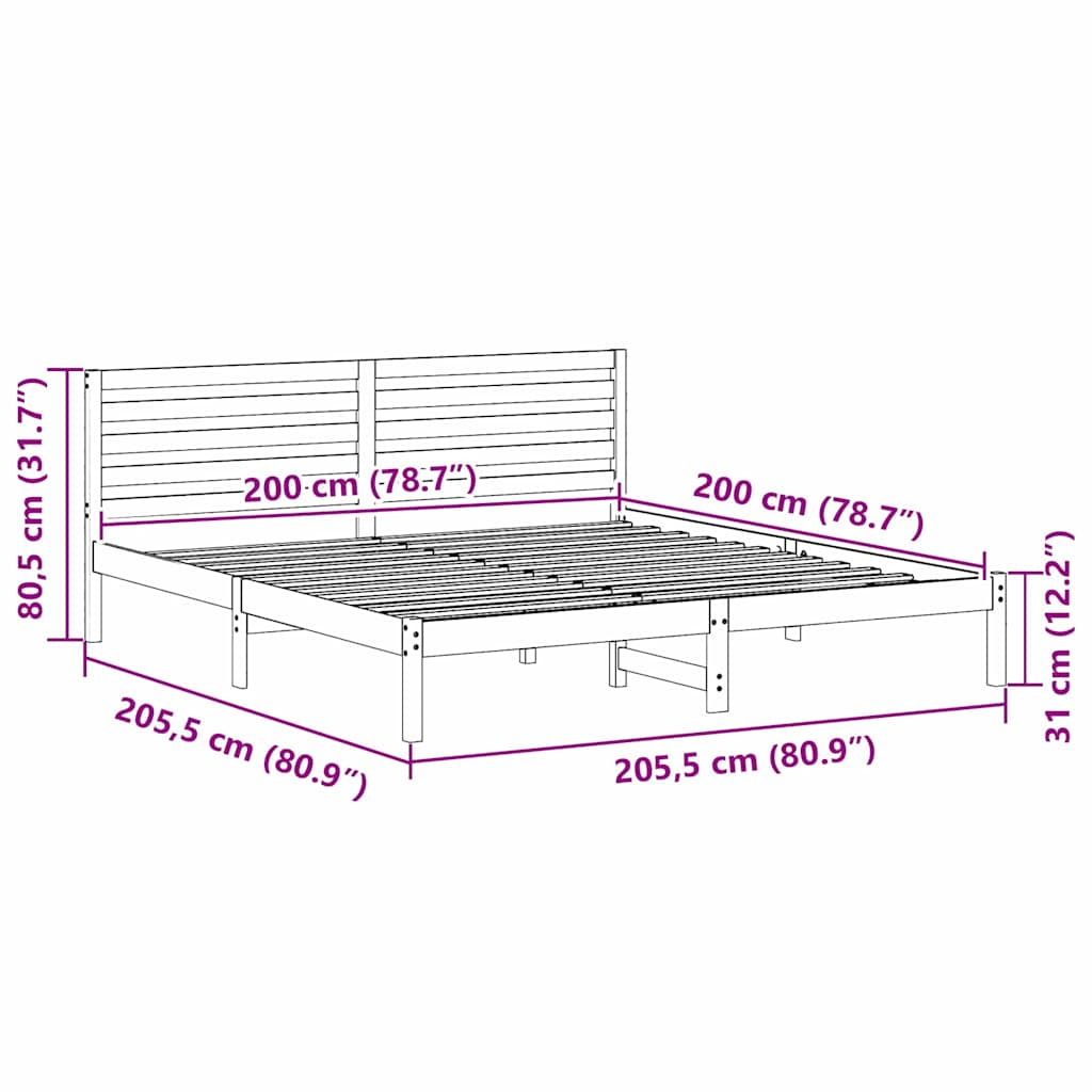 Bed Frame with Headboard Wax Brown 200 x 200 cm Solid Pine Wood