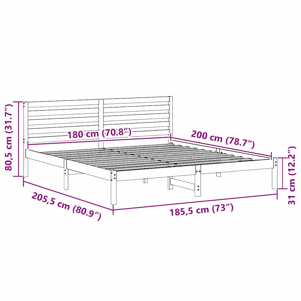Bed Frame with Headboard Brown 180 x 200 cm Solid Pine Wood