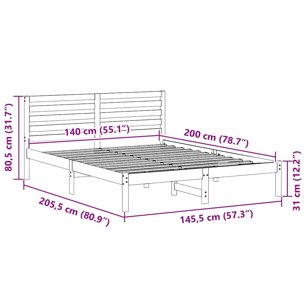 Bed Frame with Headboard White 140 x 200 cm Solid Pine Wood