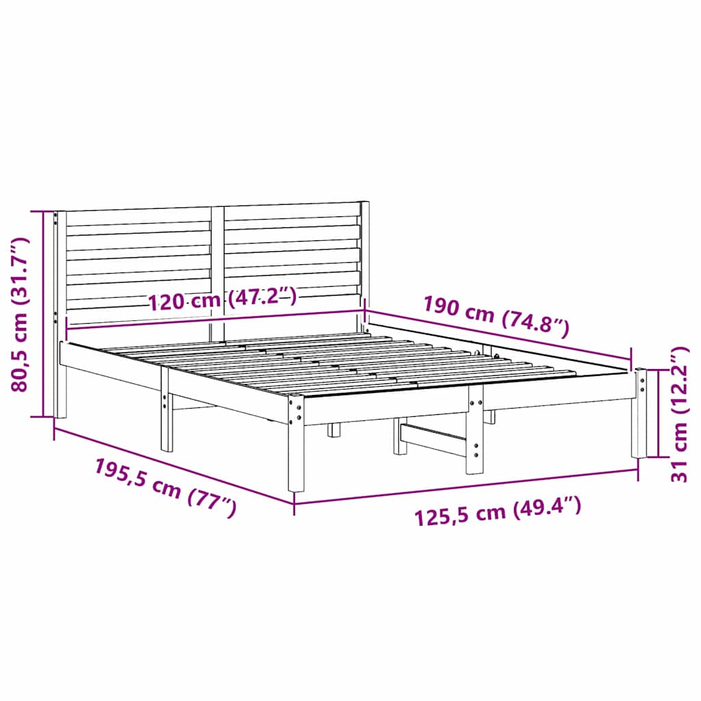 Bed Frame with Headboard White 120 x 190 cm Solid Pine Wood