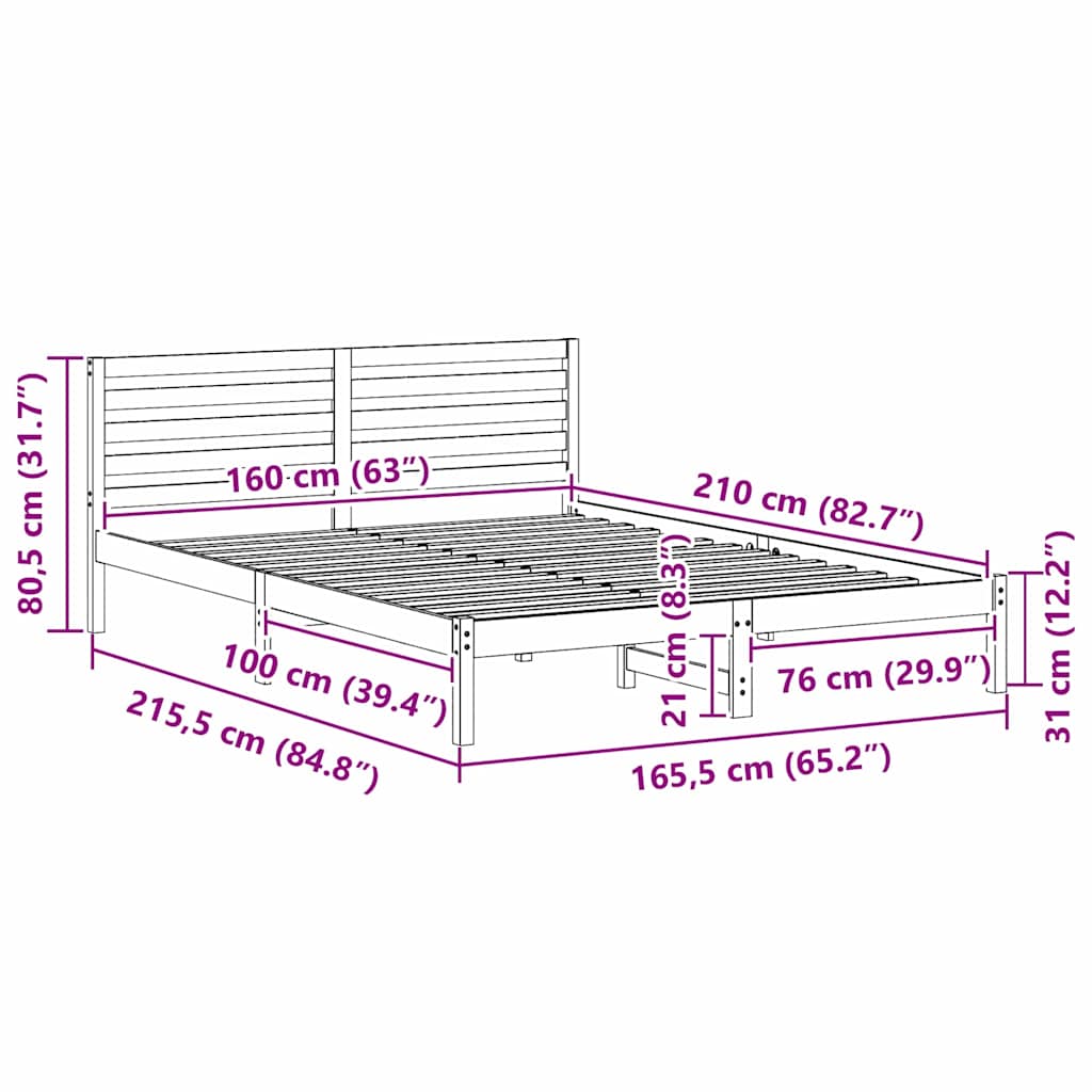 Bed Frame with Headboard White 160 x 210 cm Solid Pine Wood
