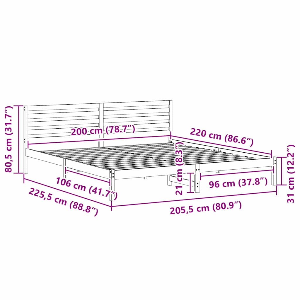 Bed Frame with Headboard Wax Brown 200 x 220 cm Solid Pine Wood