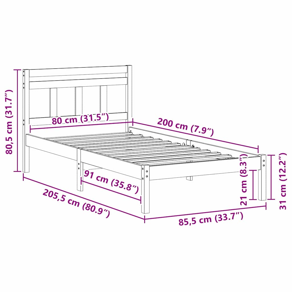 Bed Frame Brown 80 x 200 cm Solid Pine Wood