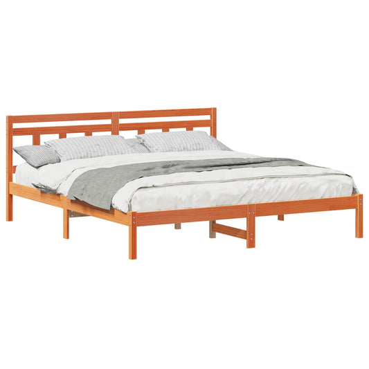 Bed Frame with Headboard Brown Pine wood