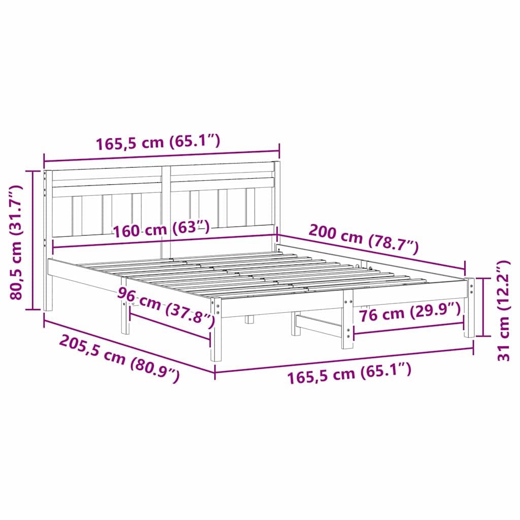 Bed Frame White 160 x 200 cm Solid Pine Wood