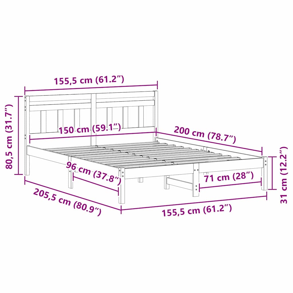 Bed Frame White 150 x 200 cm Solid Pine Wood