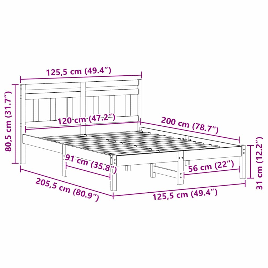 Bed Frame Brown 120 x 200 cm Solid Pine Wood