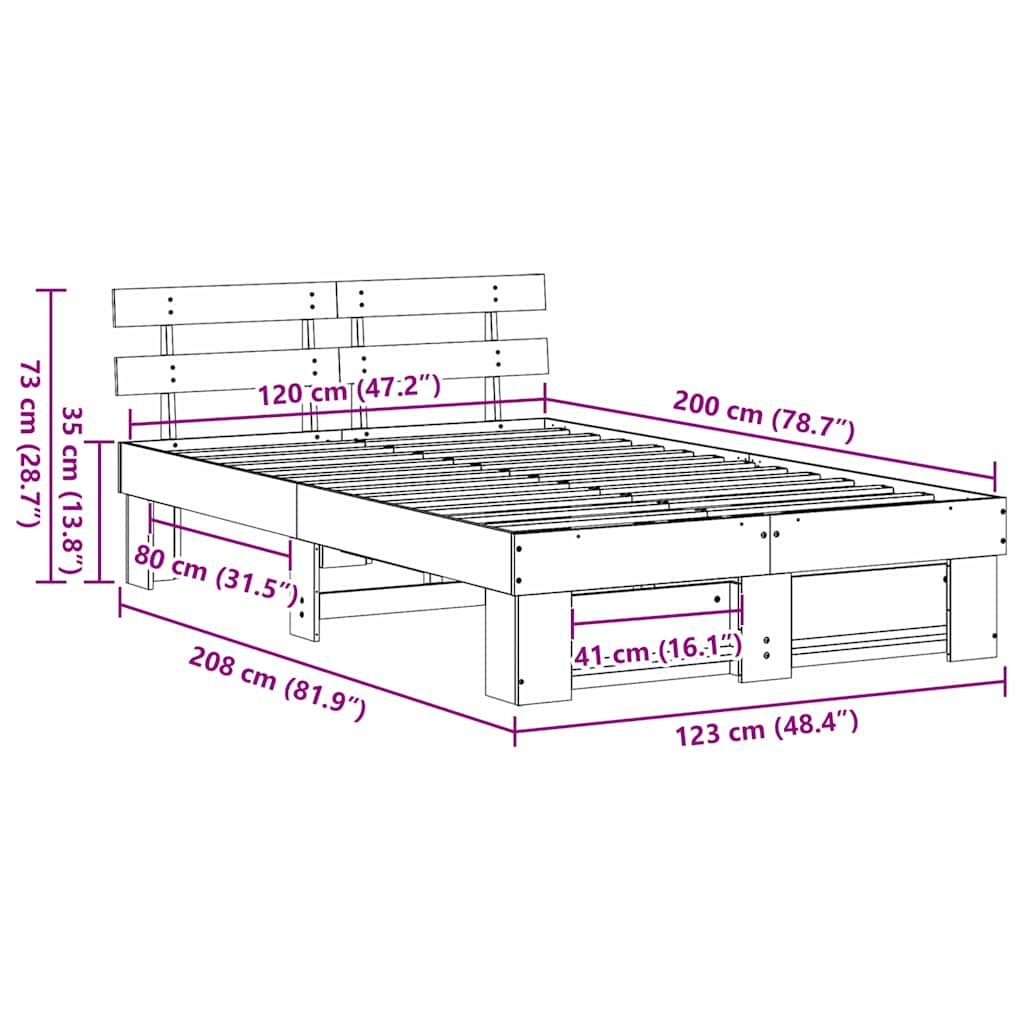 Bed Frame with Headboard Brown 120 x 200 cm Solid Pine Wood
