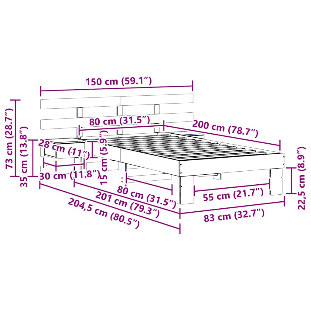 Bed Frame with Headboard Brown 80 x 200 cm Solid Pine Wood