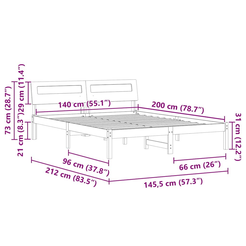 Bed Frame with Headboard Wax Brown 140 x 200 cm Solid Pine Wood