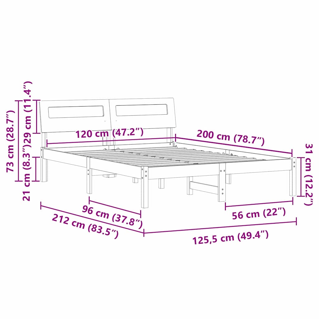Bed Frame with Headboard Brown 120 x 200 cm Solid Pine Wood