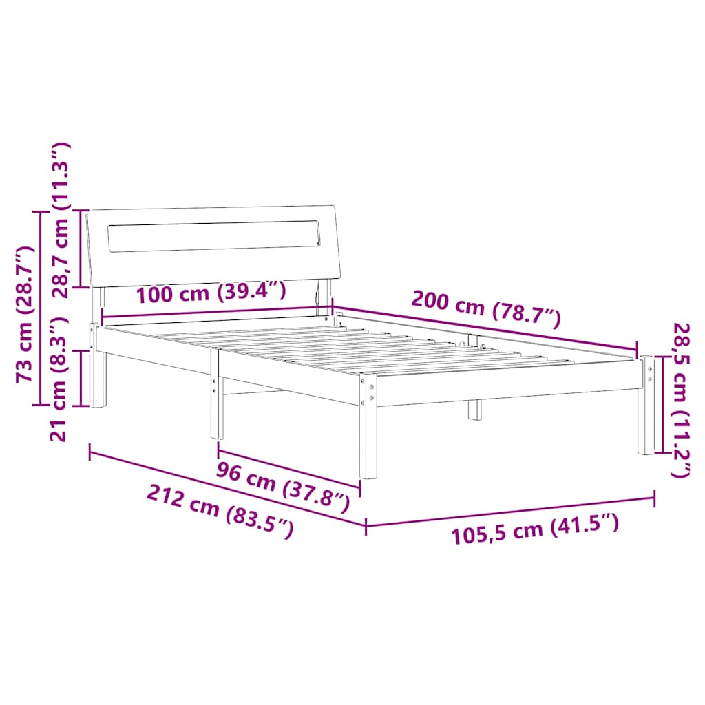 Bed Frame with Headboard Brown 100 x 200 cm Solid Pine Wood