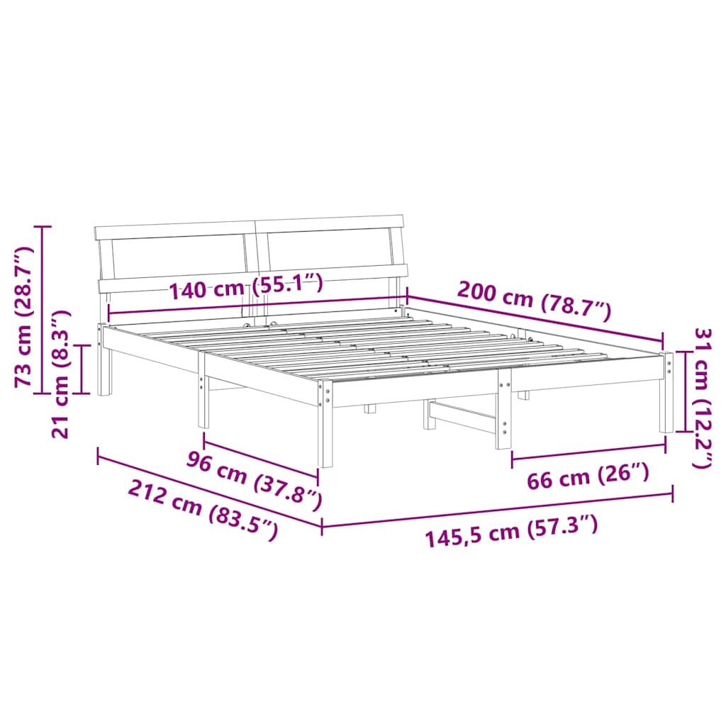 Bed Frame with Headboard Brown 140 x 200 cm Solid Pine Wood
