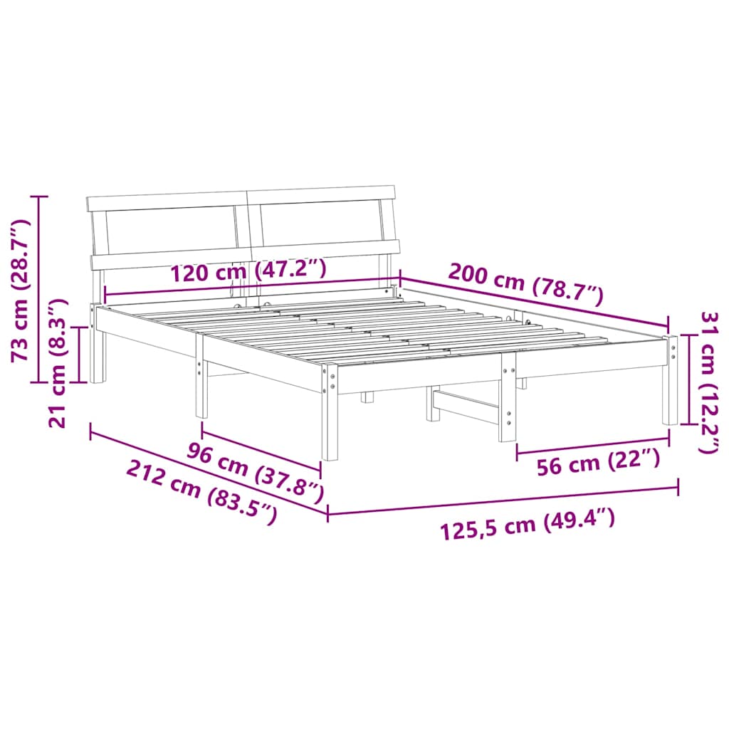 Bed Frame with Headboard White 120 x 200 cm Solid Pine Wood