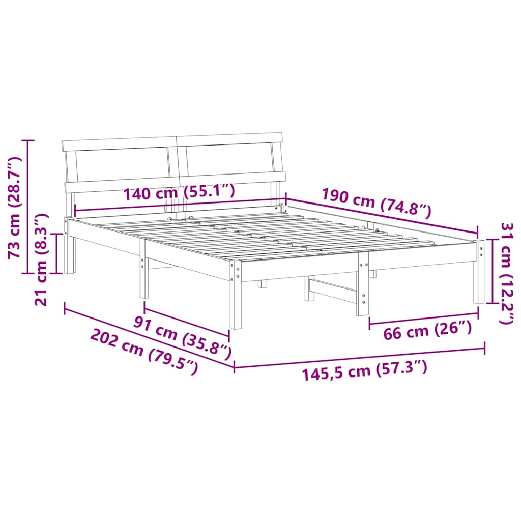 Bed Frame with Headboard Brown 140 x 190 cm Solid Pine Wood