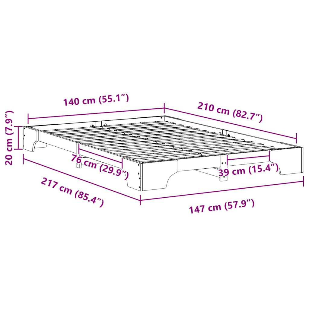 Bed Frame White 140 x 210 cm Solid Pine Wood