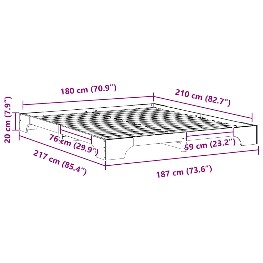 Bed Frame White 180 x 210 cm Solid Pine Wood