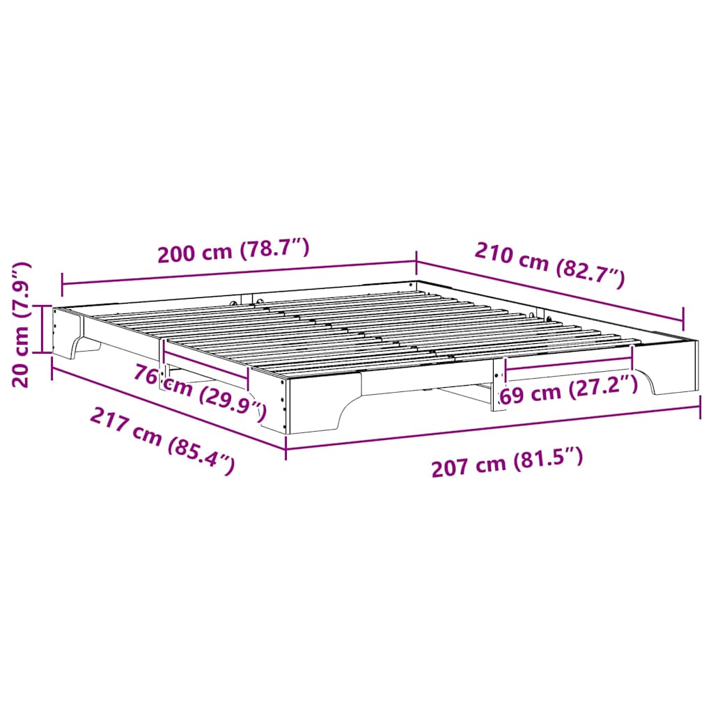 Bed Frame White 200 x 210 cm Solid Pine Wood