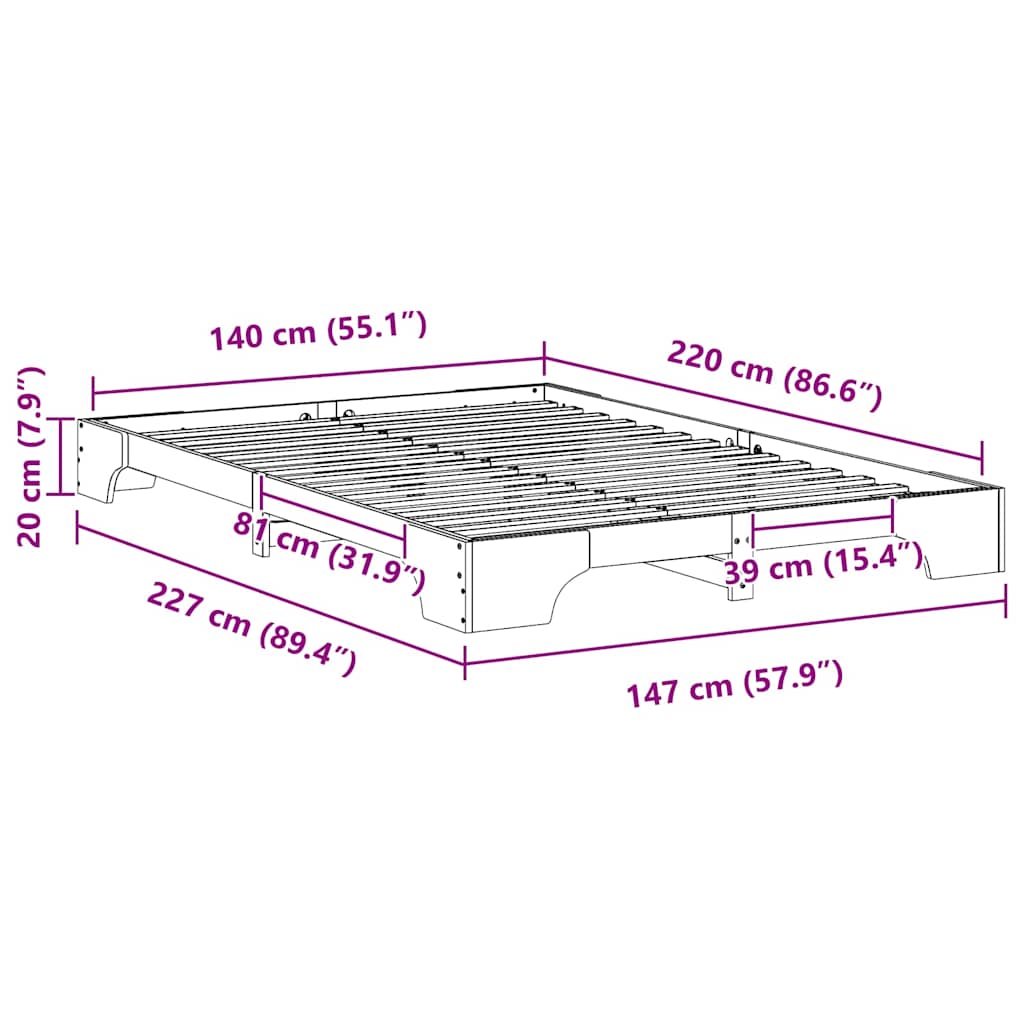 Bed Frame Brown 140 x 220 cm Solid Pine Wood