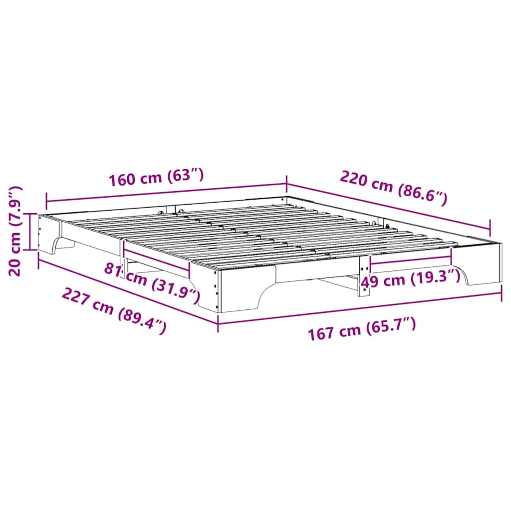 Bed Frame Brown 160 x 220 cm Solid Pine Wood