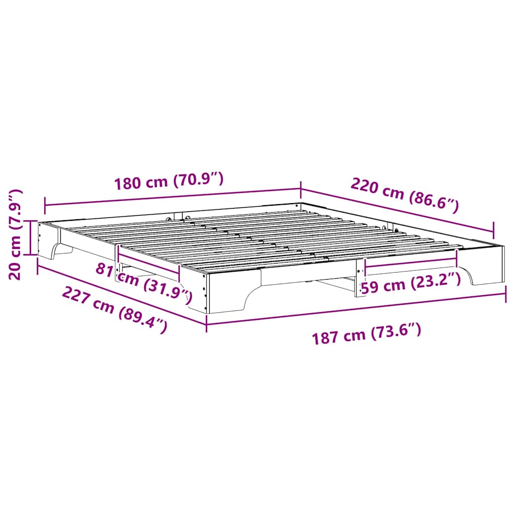 Bed Frame White 180 x 220 cm Solid Pine Wood