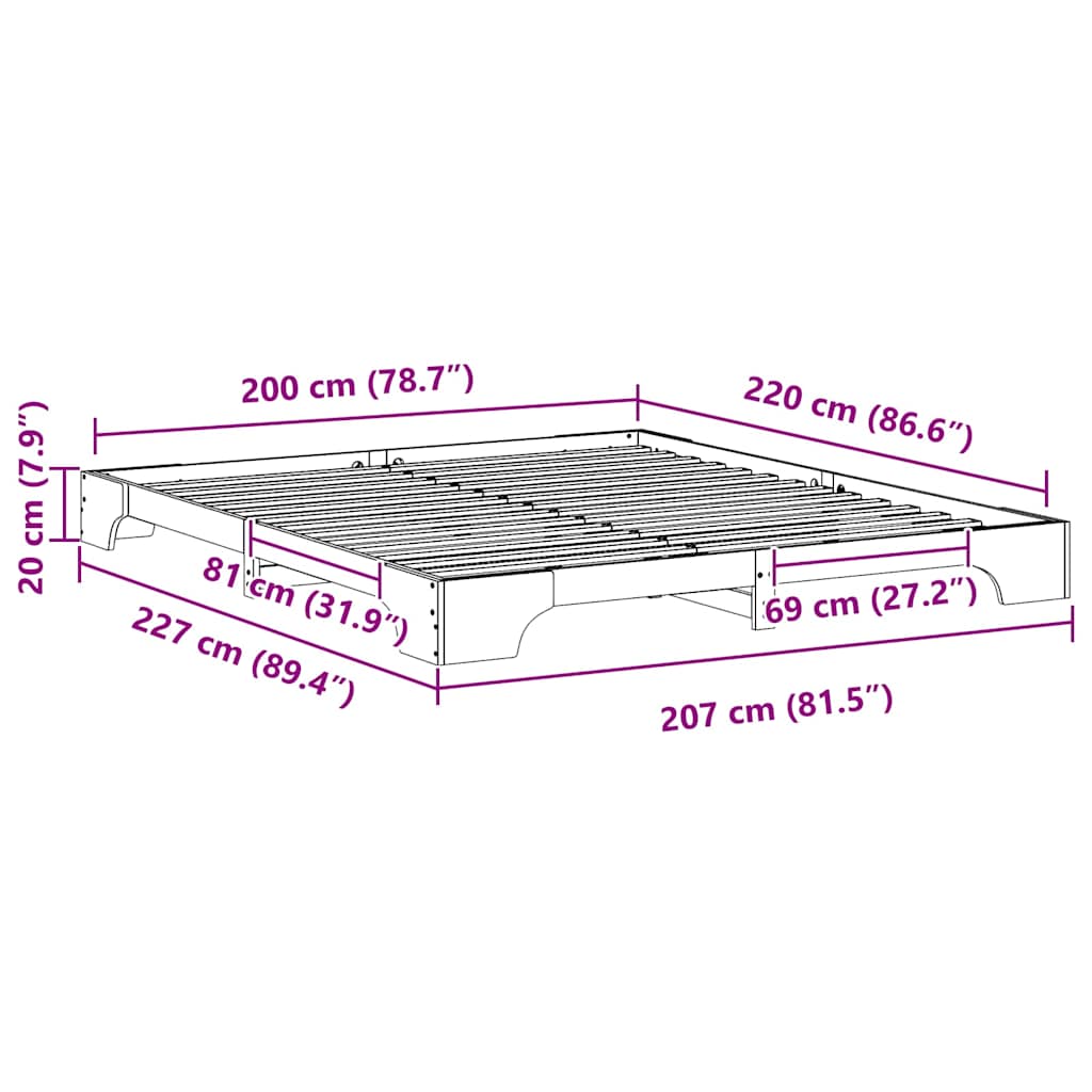 Bed Frame Brown 200 x 220 cm Solid Pine Wood