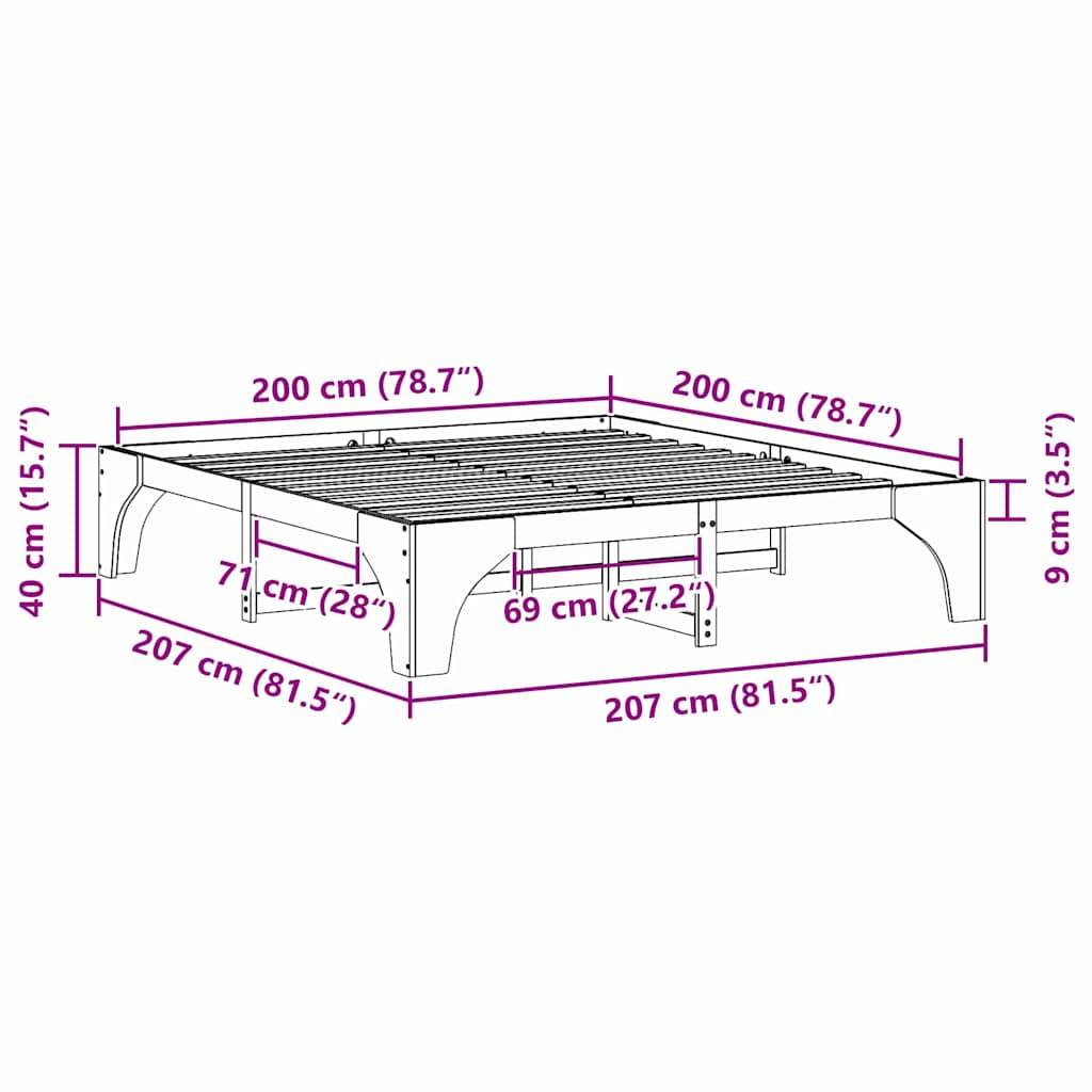 Bed Frame Brown 200 x 200 cm Solid Pine Wood