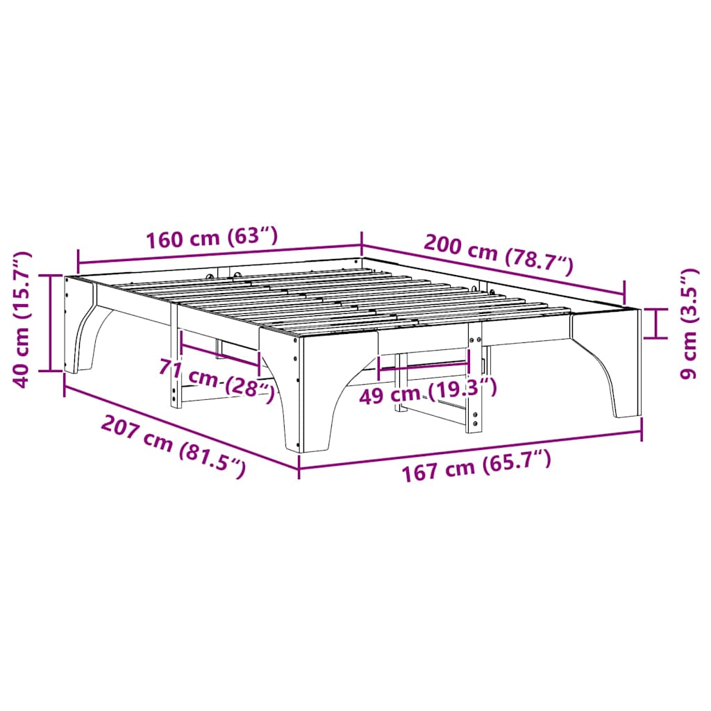 Bed Frame Brown 160 x 200 cm Solid Pine Wood