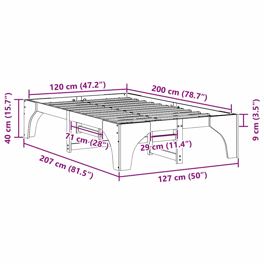Bed Frame White 120 x 200 cm Solid Pine Wood