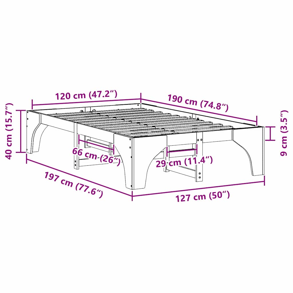 Bed Frame White 120 x 190 cm Solid Pine Wood