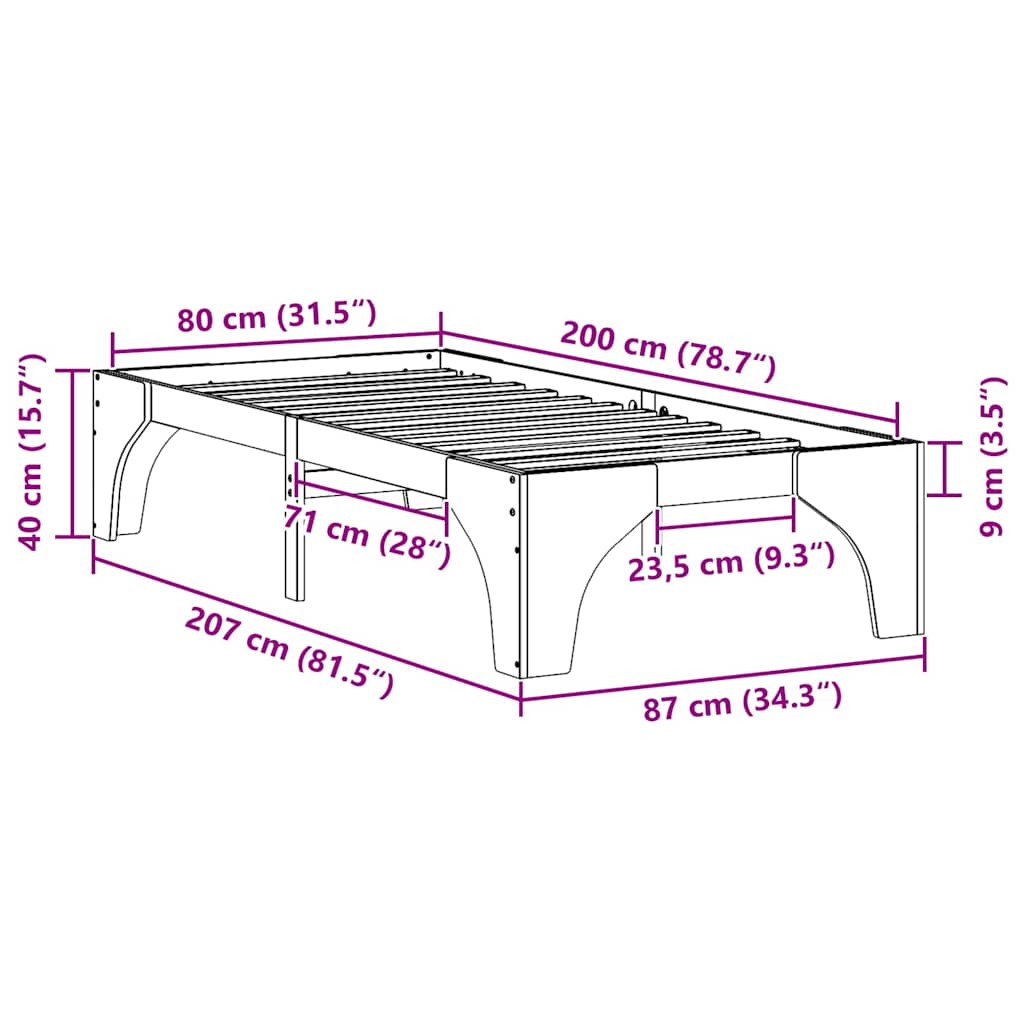 Bed Frame Brown 80 x 200 cm Solid Pine Wood