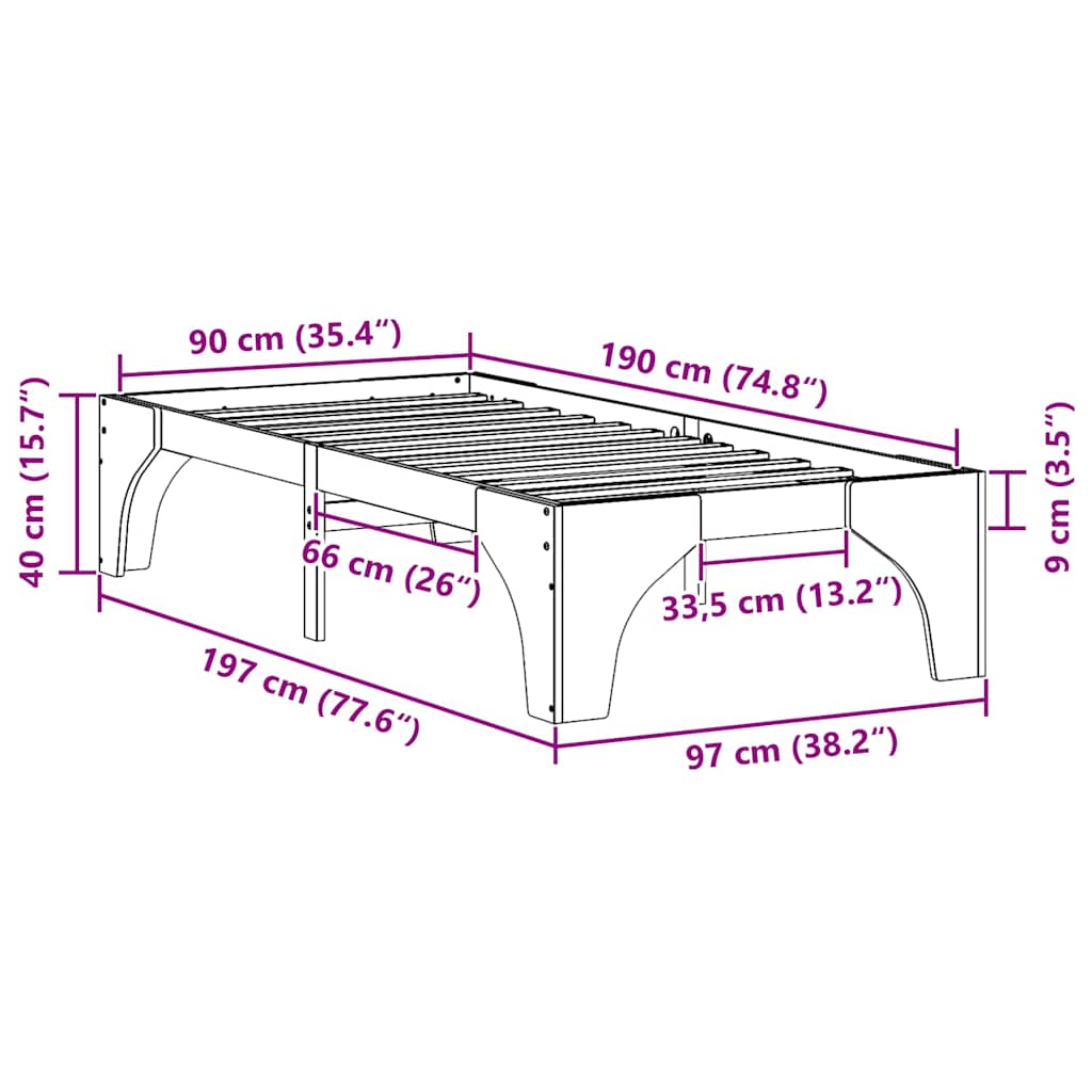 Bed Frame Brown 90 x 190 cm Solid Pine Wood