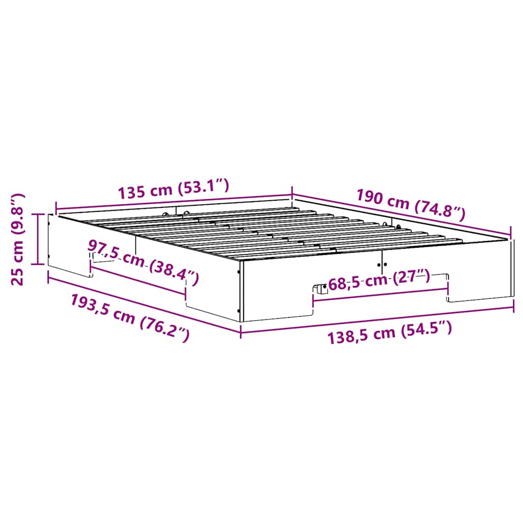 Bed Frame Brown 135 x 190 cm
