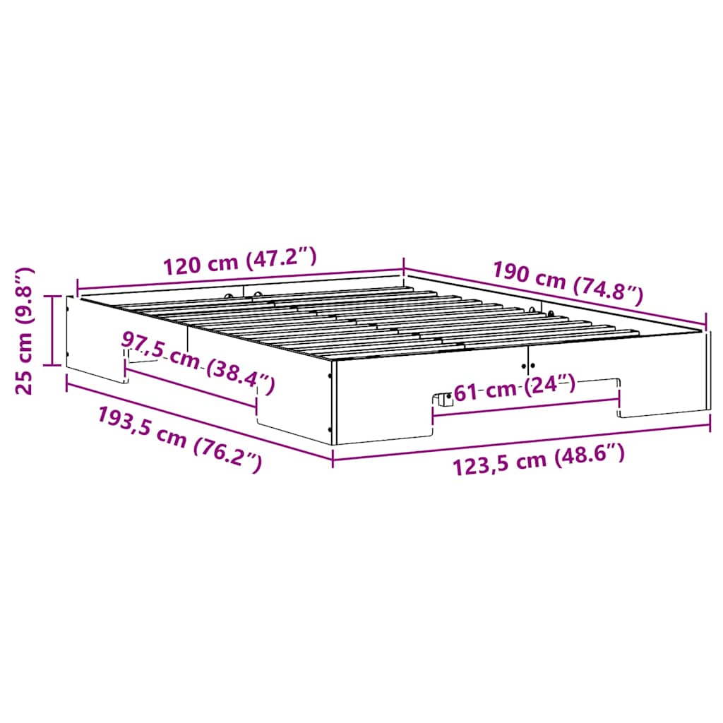 Bed Frame Brown 120 x 190 cm