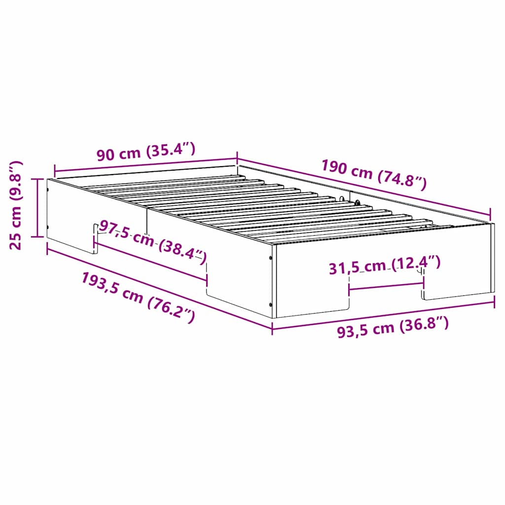 Bed Frame Brown 90 x 190 cm