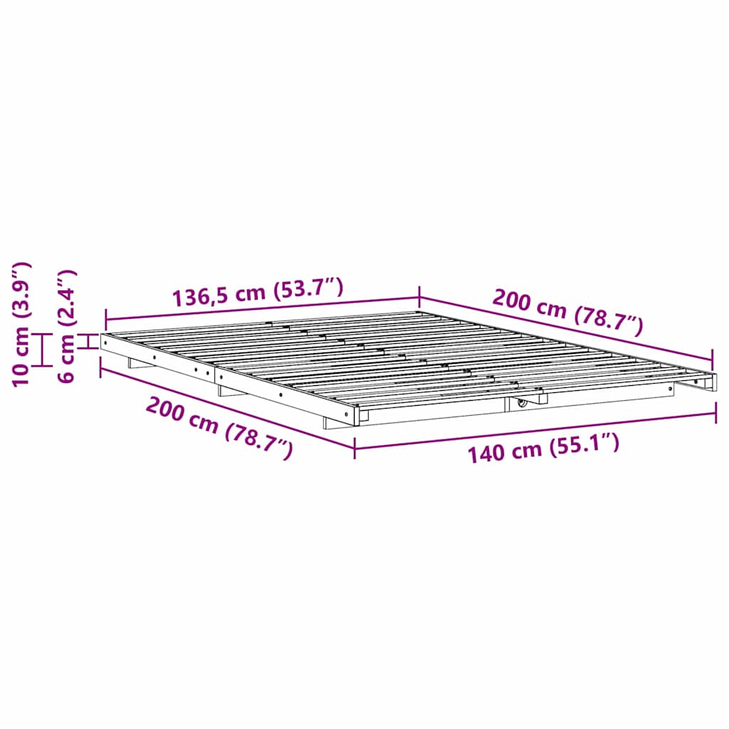 Bed Frame White 140 x 200 cm Solid Pine Wood