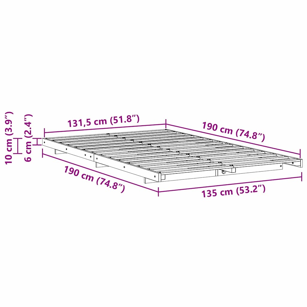 Bed Frame Brown 135 x 190 cm Solid Pine Wood
