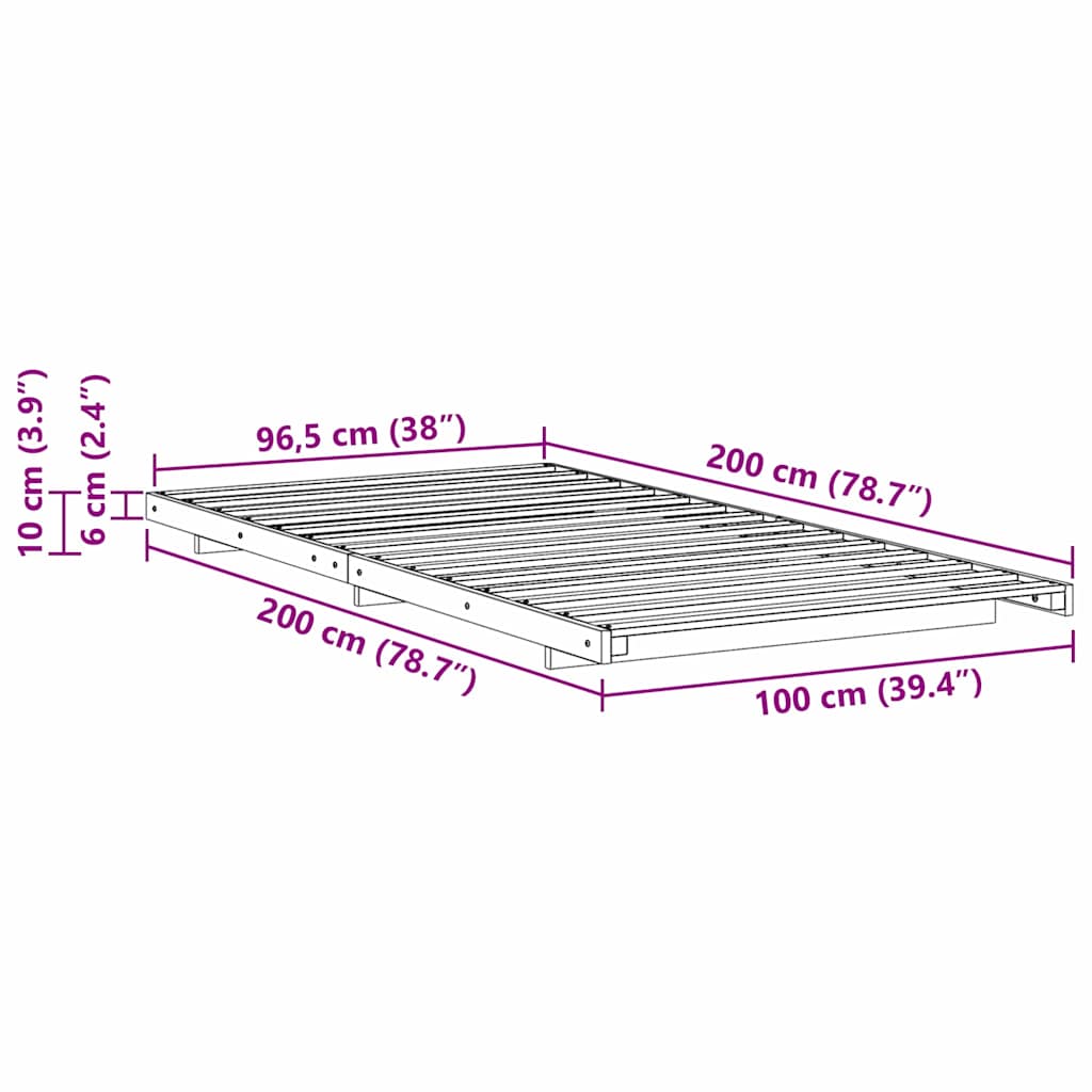 Bed Frame Brown 100 x 200 cm Solid Pine Wood