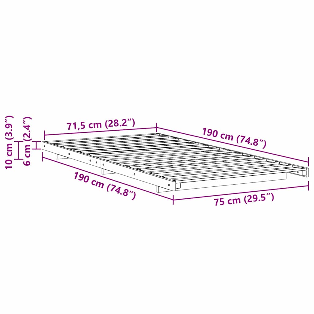 Bed Frame White 75 x 190 cm Solid Pine Wood