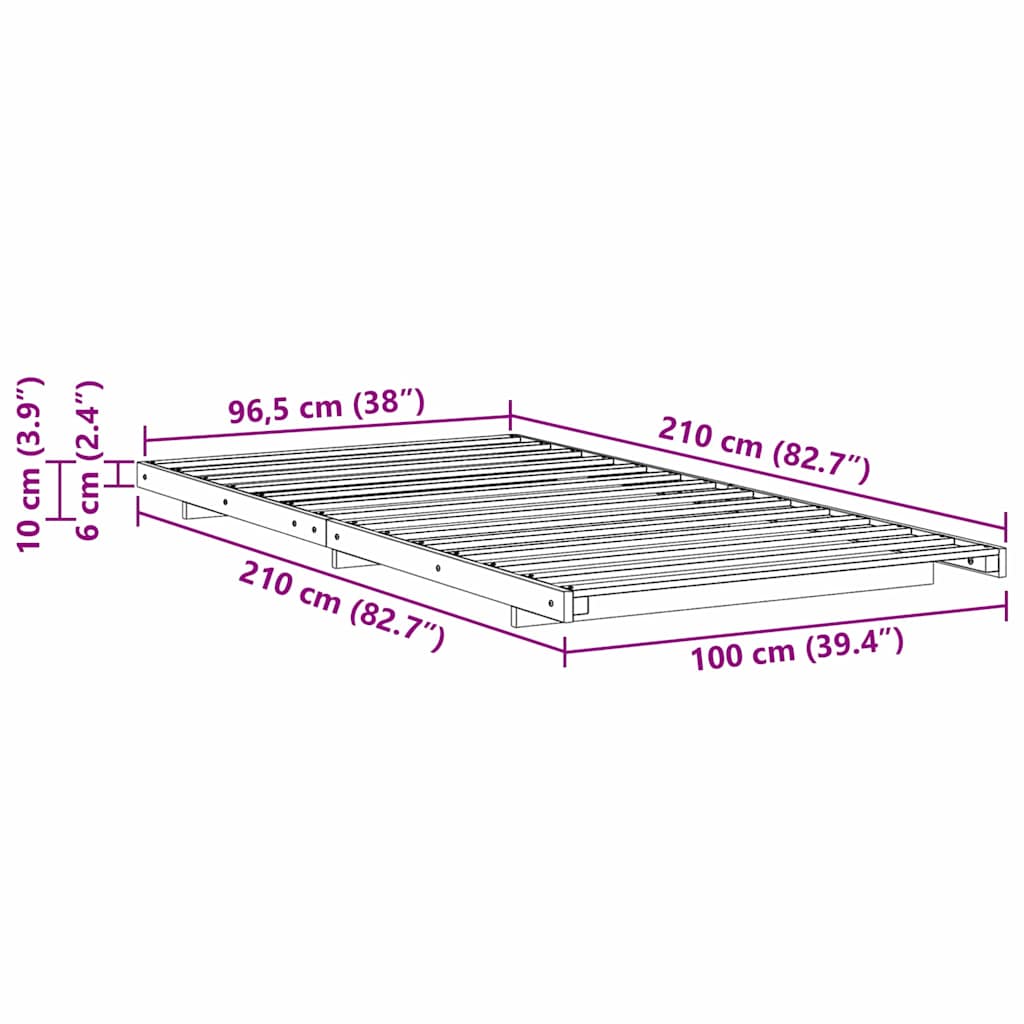 Bed Frame White 100 x 210 cm Solid Pine Wood